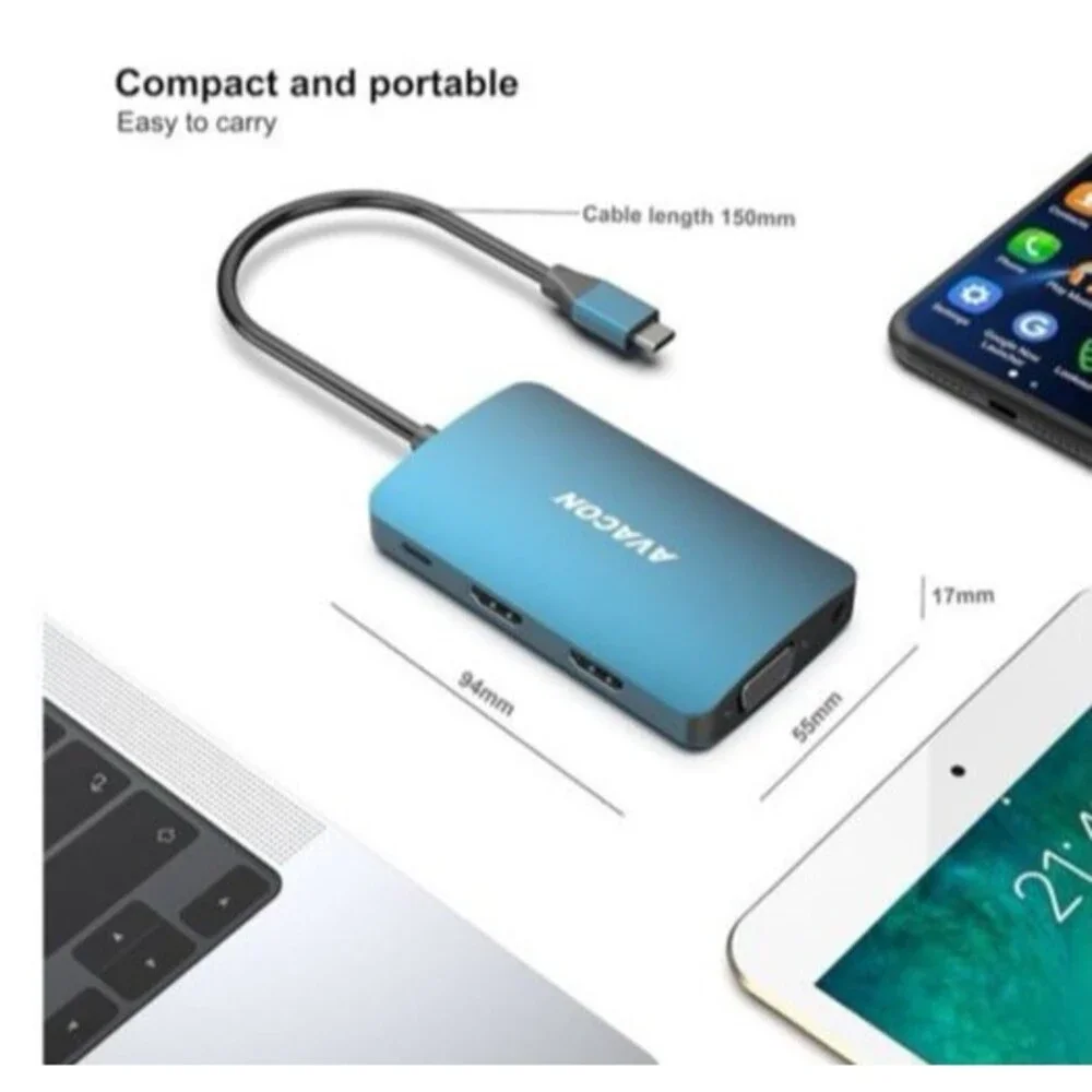 USB C HUB, 6-in-1 USB Type-C 4K HDMI VGA Hub with HDMI VGA USB 3.0